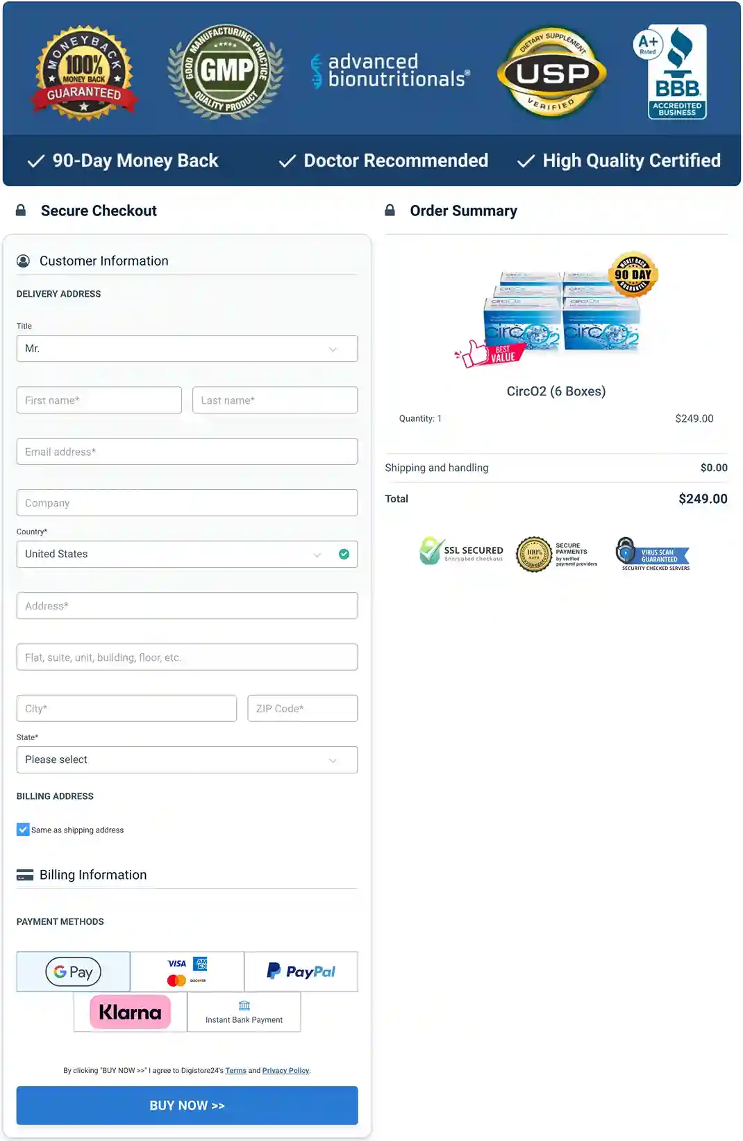 CircO2 Secure Payment Options — Visa Mastercard AmEx USA